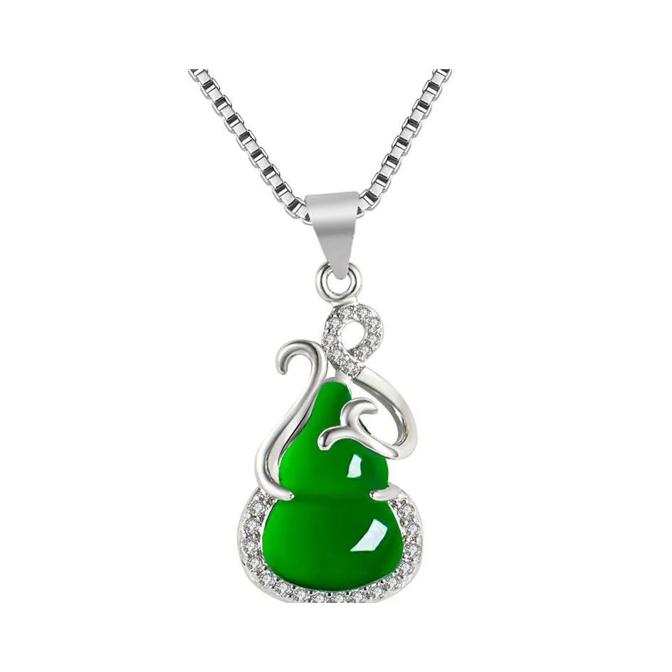 Colliers pendentifs Collier de jade naturel Gourde verte Femmes Sier Suspendu Ornement Clavicule Carshop2006 Drop Livraison Bijoux Pendentifs Dhgwt