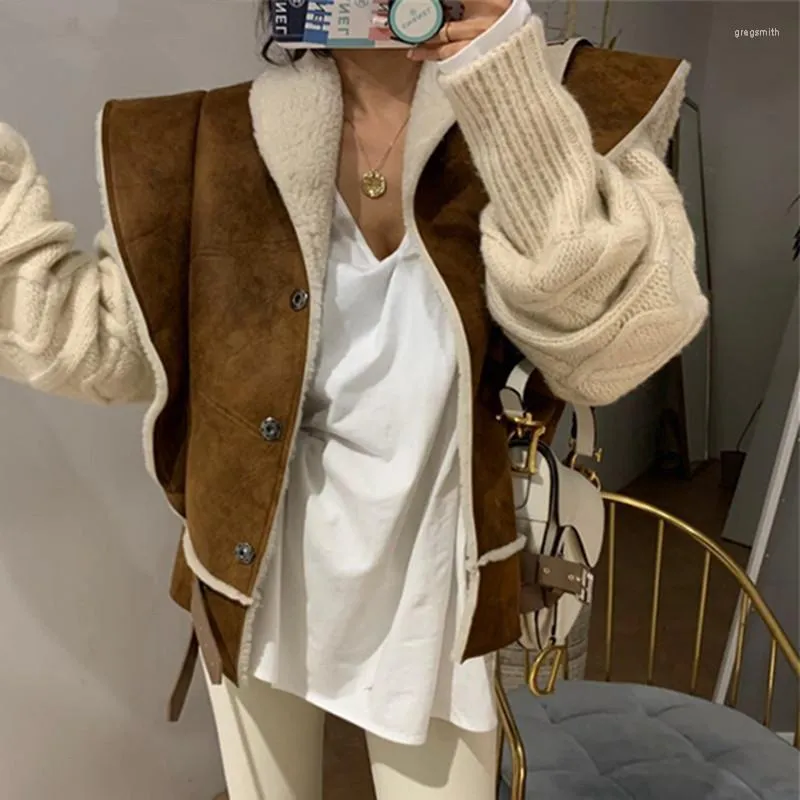 Damesvesten 2023 herfst winter damesjacks mouwloze vest zakken streetwear faux bont oversized vest tops