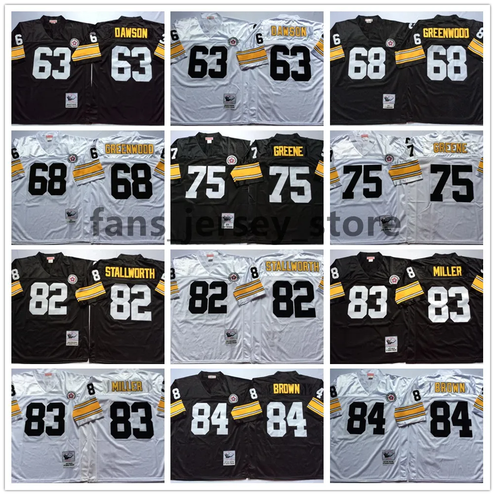 Camiseta de fútbol vintage 63 Dermontti Dawson 68 LC Greenwood 75 Joe Greene 82 John Stallworth 83 Heath Miller 84 Antonio Brown