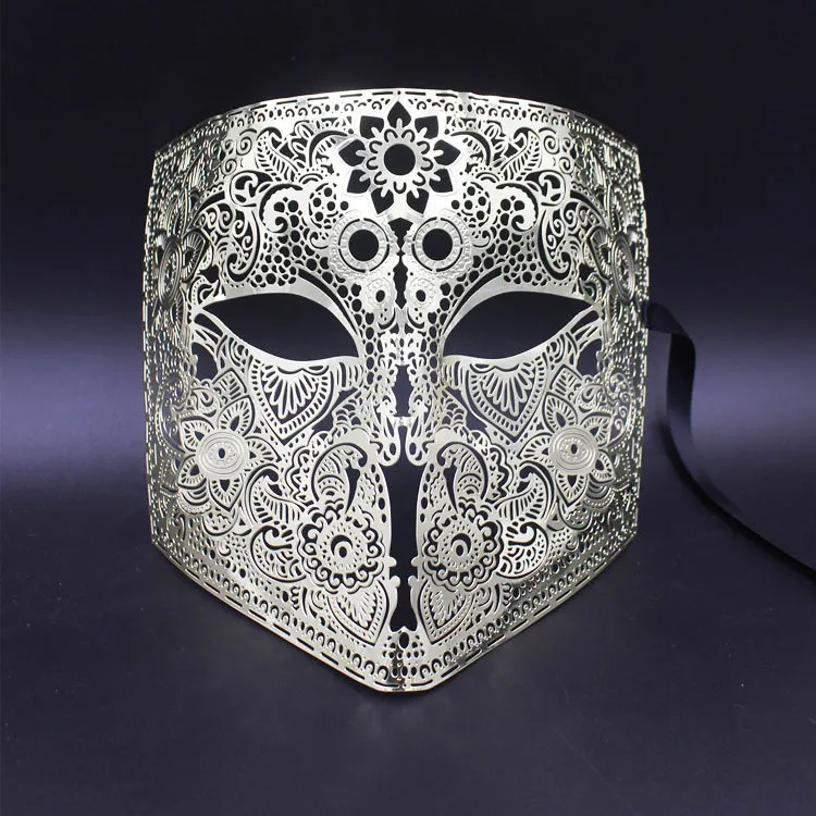 Party Masks Gold Silver Color Full Face Bauta Phantom Cosplay Masquerade Black Metal Skull Shield Mardi Gras Joker 230206