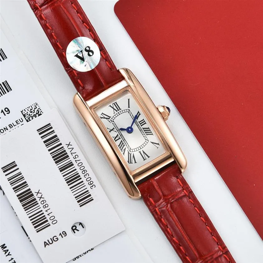 New Lady Watch Femme boîtier en or rose cadran blanc montre mouvement à quartz montres habillées bracelet en cuir 08-3234f