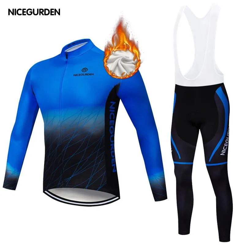 Racing Sets Winter Jacket Windproof And Warm Fleece Men's Cycling Suit Tights Mountain Biking Outdoor Triathlon