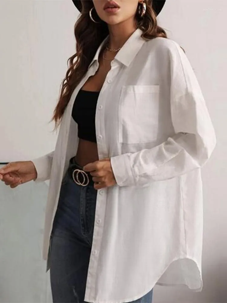 Blouses Femmes VONDA Mode Chemises Blanches Femmes Solides Élégants Tuniques Tops 2023 Automne Blouse Casual Lâche À Manches Longues Baggy Blusas Femininas