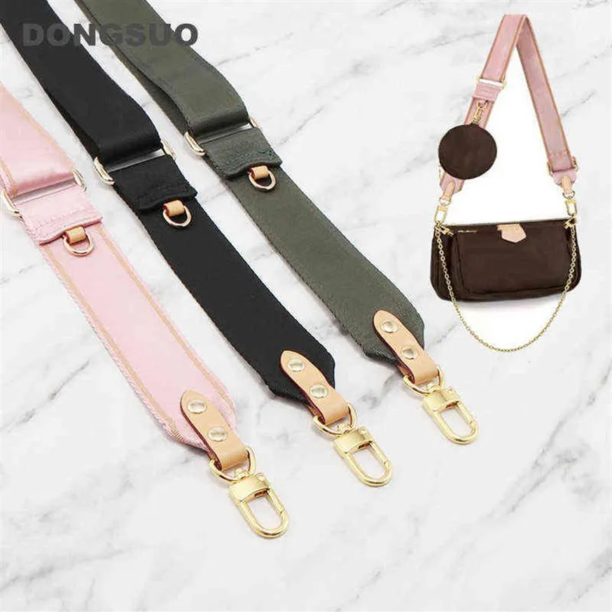 Large wide strap canvas nylon strap luxury designer shoulder bag belt replacement with genuine leather handbag parts accessory 211287l