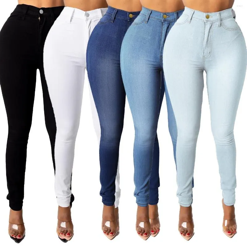 Dames jeans 2023 lente 5 kleuren hoge taille dun voor vrouwen mode casual slanke elastische denim potloodbroek s-3xl drop