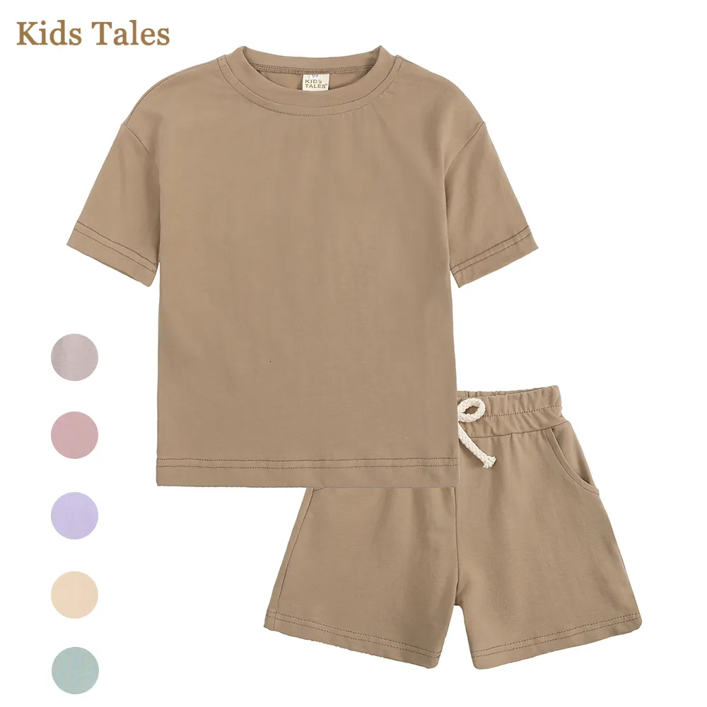 Kleding Sets Peuter Jongens Meisjes Zomer Sport Kleding Kinderen Solod Kleur Katoen Casual Crewneck Korte Mouw T shirt Shorts Kinderen Outfits 230204