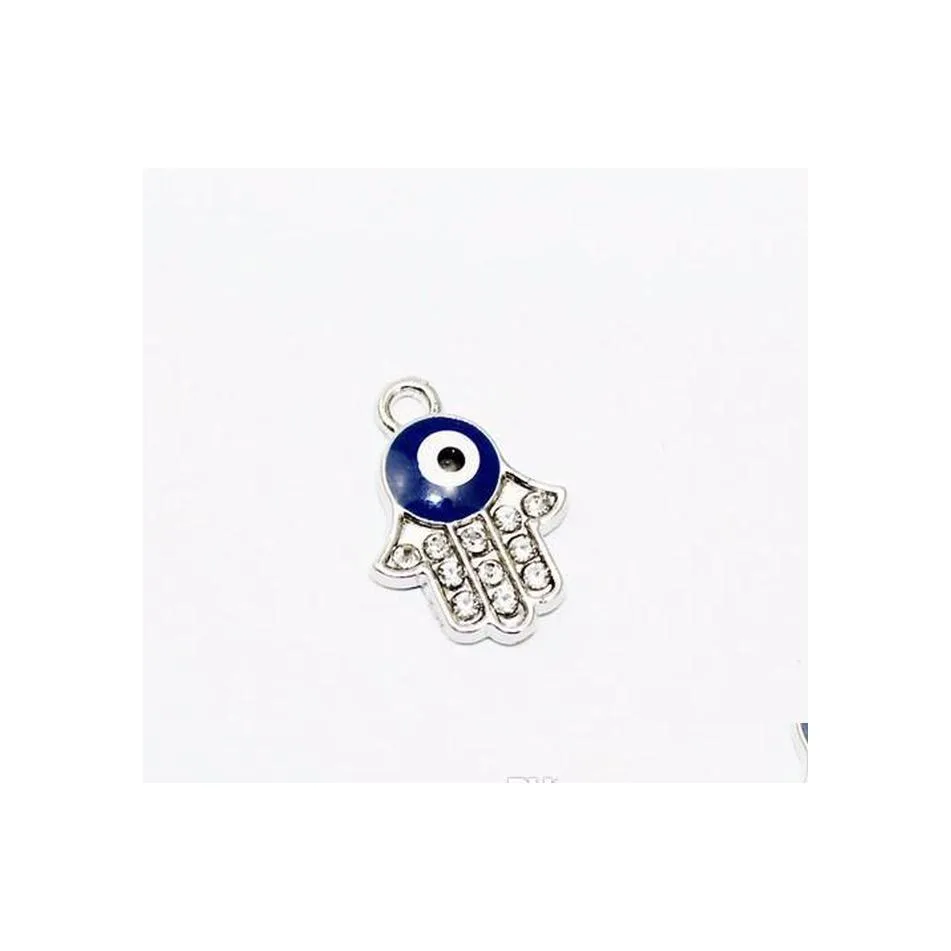 Andra 100st/mycket Evil Blue Eye Fatima Hamsa Hand emalj charm f￶r DIY armband smycken smycken som g￶r kristall charm droppleverans f dhwao