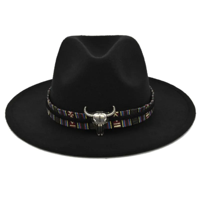 Berets Men's Cowboy Hat Western Style Women's Top Hats Cowgirl Cap Fedoras Retro Jazz Men Dress Cow Print Party Flat Eavesberets