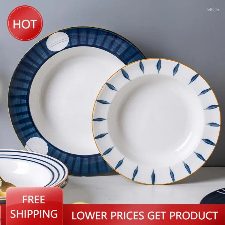 Plates Home Decorative Dinner Serving Tableware Nordic Ceramic Breakfast Set Flat Noodle Plate Assiette For Pasta 50CP