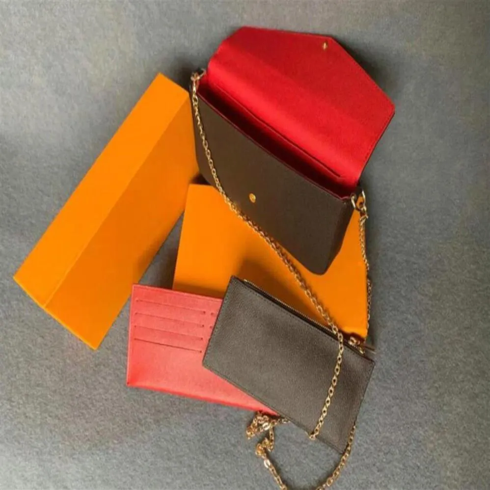 Pochette Felicie Crossbody Handv￤skekedjes￤ckar Tredelar Pl￥nbokskort V￤ska axelv￤ska Dinner Messenger V￤ska Letter Plaid Handv￤ska N290U