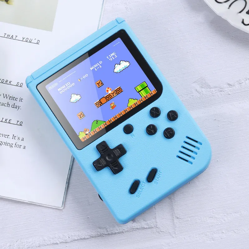 Lecteur de console de jeu portable Macaron portable vidéo rétro peut stocker 500 en 1 jeux 8 bits 3,0 pouces berceau LCD coloré