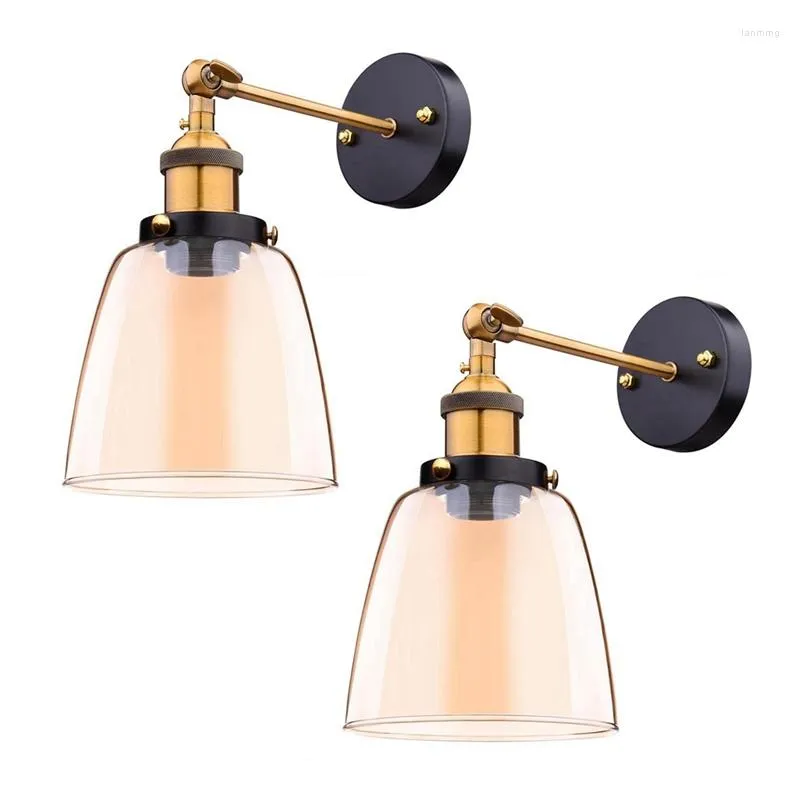 Wall Lamp 2X Attic Retro Oval Transparent Glass Design Vintage Industrial Home Light Metal Base