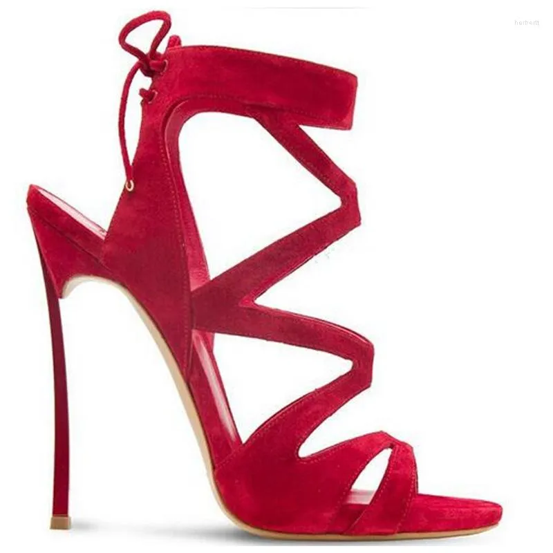 Sandals Peep Toe Women Shoes Red Lace-up Shaped Heel Stiletto Pumps 2023 Hollow Chaussure Femme Sexy Fashion Sandalias