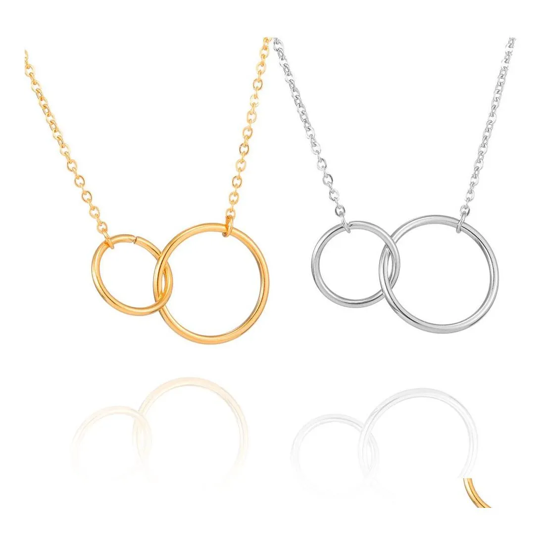 Pendentif Colliers Mode Amitié Double Cercles Or Sier Chaîne Collier Femmes Deux Interverrouillage Infinity Bijoux Cadeau Drop Deliv Dh3F0