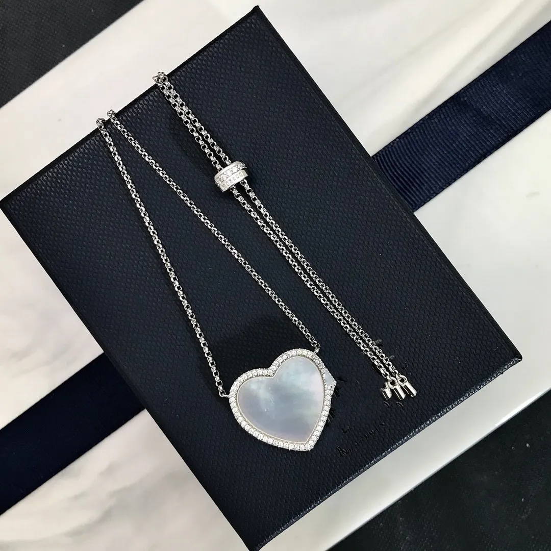 Luxury Brand Designer Pendant Necklace Monaco S925 Sterling Silver White Mother Of Pearl Heart Charm Short Chain Choker For Women Jewelry With Box