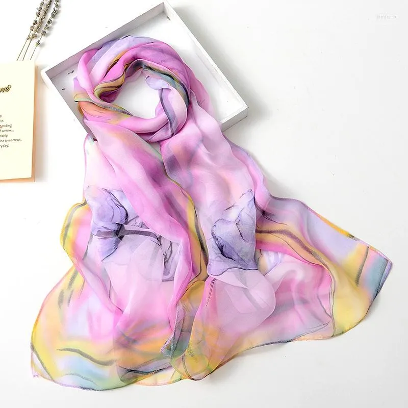 Scarves Four Seasons Thin Soft Chiffon Women Flower Printing Georgette Scarf Shawls Long Wraps Beach Sunscreen Hijab