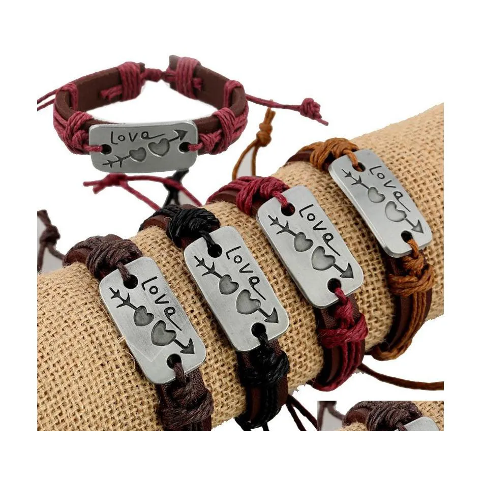 Charm Armbänder Liebhaber Armband Doppel Herz Liebe Leder Mode Paar Schmuck Für Männer Frauen Geschenk 3519 Q2 Drop Lieferung Dhc8J