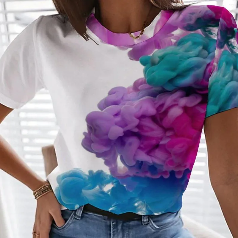 Camisetas de mujer verano estilo degradado Irregular gráfico 3d impreso camisa de manga corta cuello redondo ropa de calle Y2k ropa Vintage Casual Tops