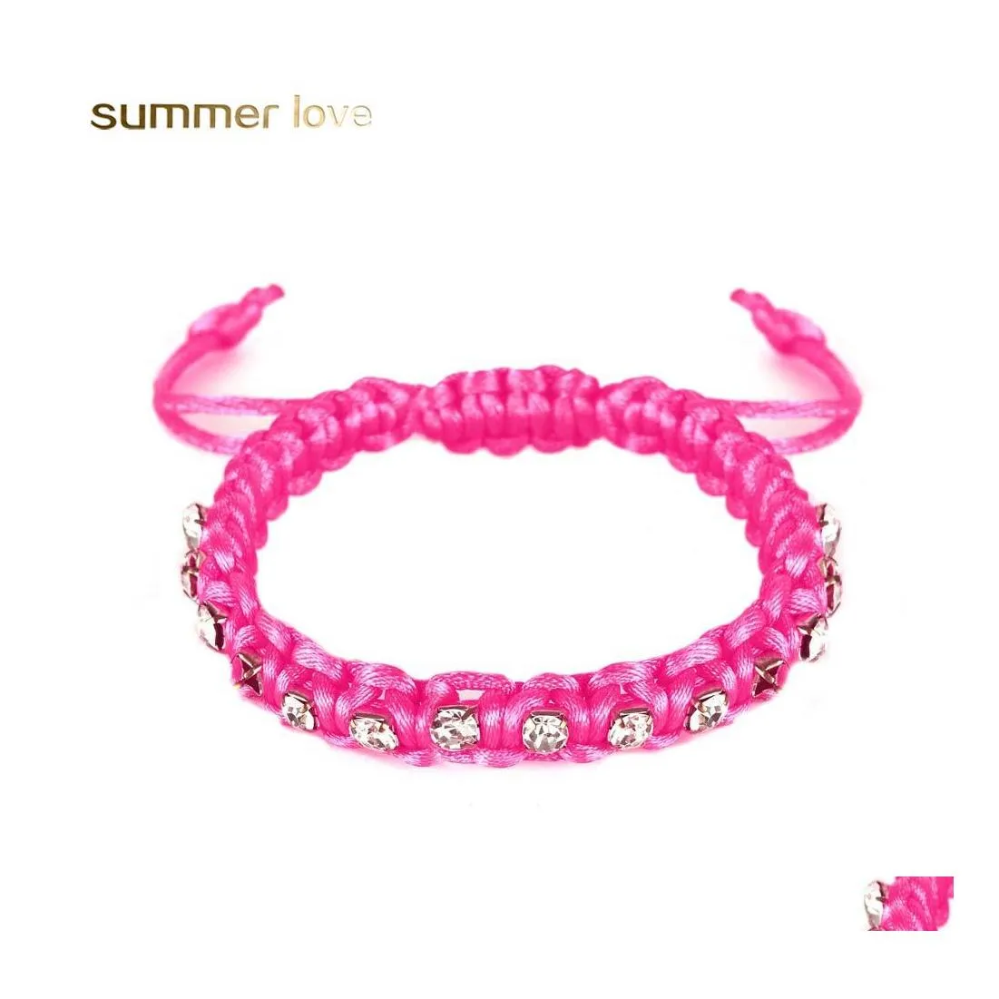 L￤nkkedja handgjorda fluorescerande fl￤tade armband f￶r kvinnor flickor kristall inlagd rosa gul gr￶n justerbar trendiga smycken helheter dhy8i