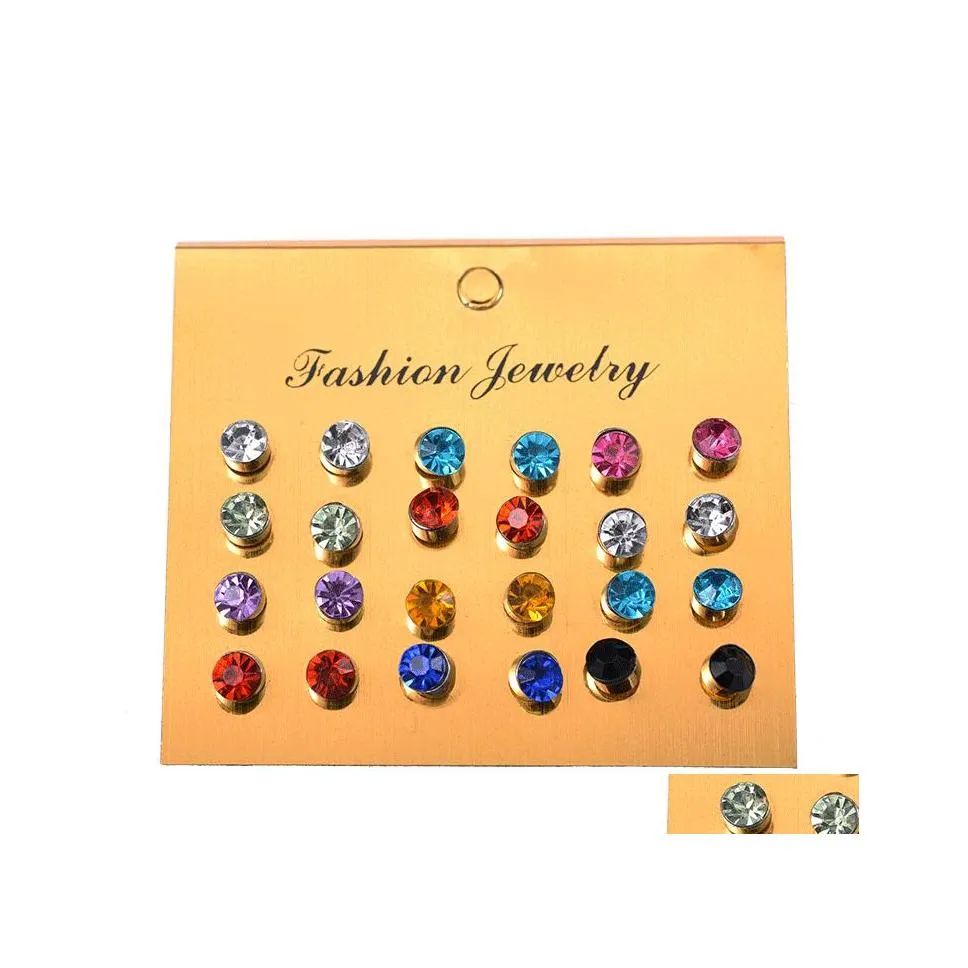 Stud 5Mm 12 Paires Ensemble Colorf Blanc Cristal Boucles D'oreilles Pour Les Femmes Boucle D'oreille Bijoux Strass Mode Cadeau En Gros Drop Delivery Dhwmz