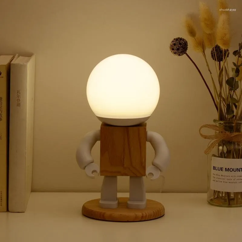 Bordslampor söt robot skrivbord lampa USB nordisk modern kreativ trä led barn baby barn sovrum sovrum mini nattljus dekor dekorera