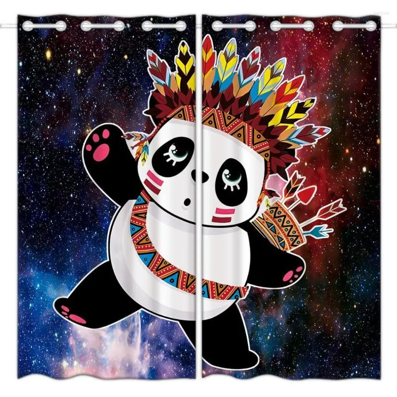 Rideau Hommomh Occultant (2 Panneaux) Haut Boutonnière Starry Sky Funny Cute Panda
