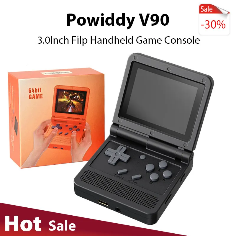 Portable Game Players Powkiddy V90 3.0inch IPS Screen Retro Video Game Console Open Source PS1 Mini Portable Handheld Game Console 64G 15000Games 230206