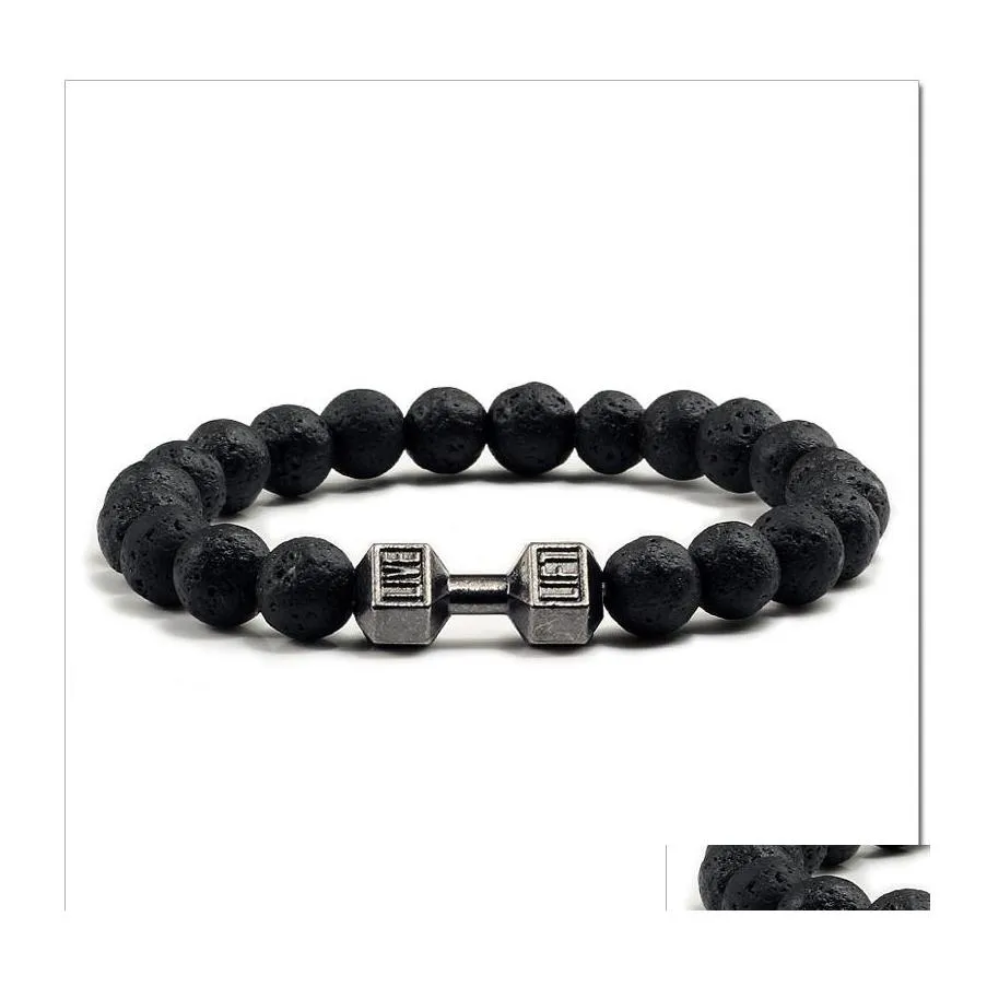 Charm Armbänder Lava Armband Schwarz Vulkanstein Perlen Für Frauen Männer Fitness Hantel Schmuck Herren Yzedibleshop Drop Lieferung Dhiin