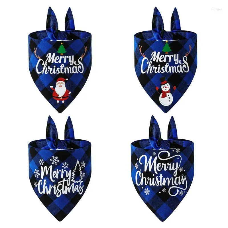 Vêtements pour chiens Joyeux Noël Costume de chat Bandanas pour animaux de compagnie Collier à carreaux Serviette de salive pour petits chiens Chihuahua Accessoires lavables