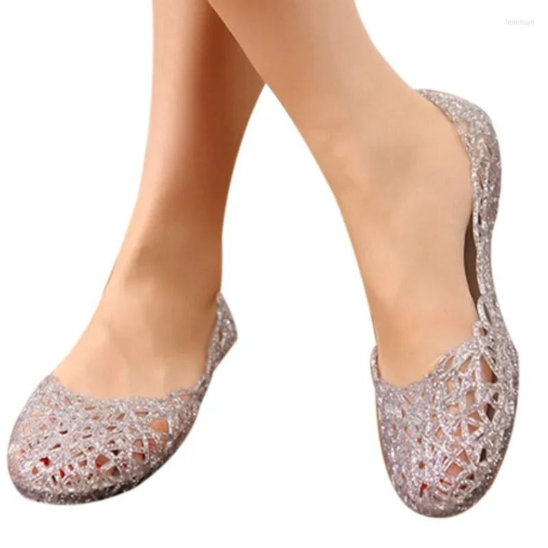 Sandaler kvinnors mode 2023 lady girl sommar kvinnlig casual gelé skor ihåliga ut nätlägenheter 23-25 ​​cm
