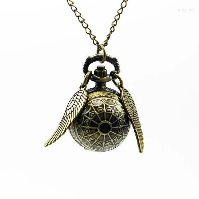 Pocket Watches Retro Steampunk Bronze Ball Shape Wing Watch Necklace Pendant With Chain Children Kids Gift CF1122