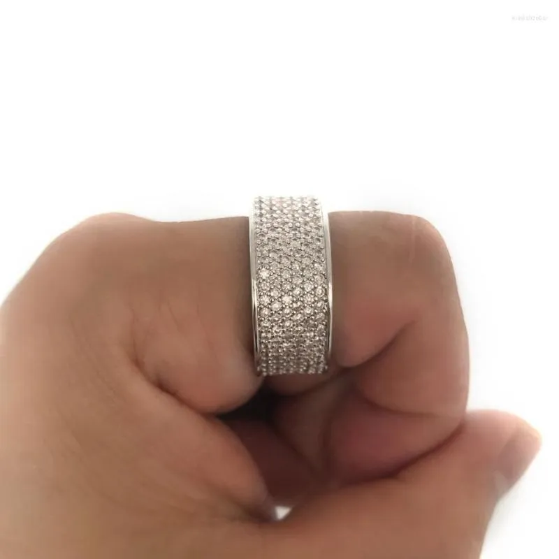 Hochzeit Ringe Silber Farbe Herren Bands Glänzende Kristall Ring Für Weibliche Männliche Schmuck Voll CZ Engagement USA Größe 8 9 10