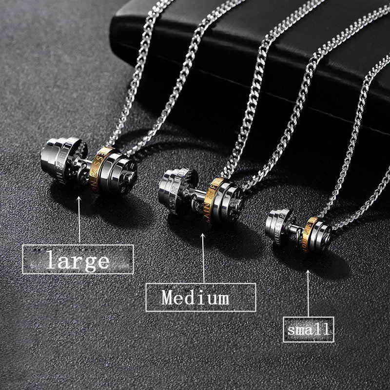 Pendant Necklaces barbell Steel color stainless steel necklace mens Couple pendants Fitness sport man Fitness accesories jewelry on the neck pride G230206
