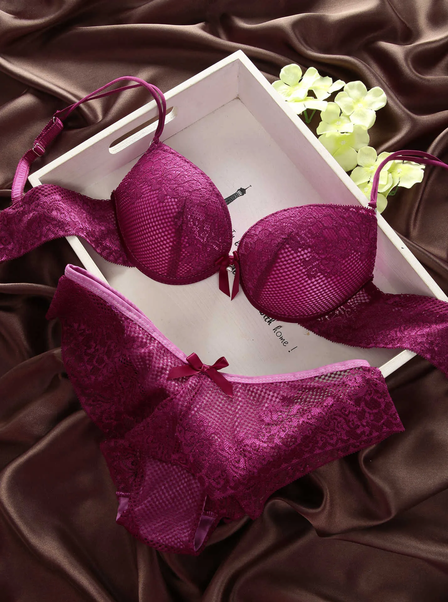 PINK LADY Half Cup Satin Bra Set