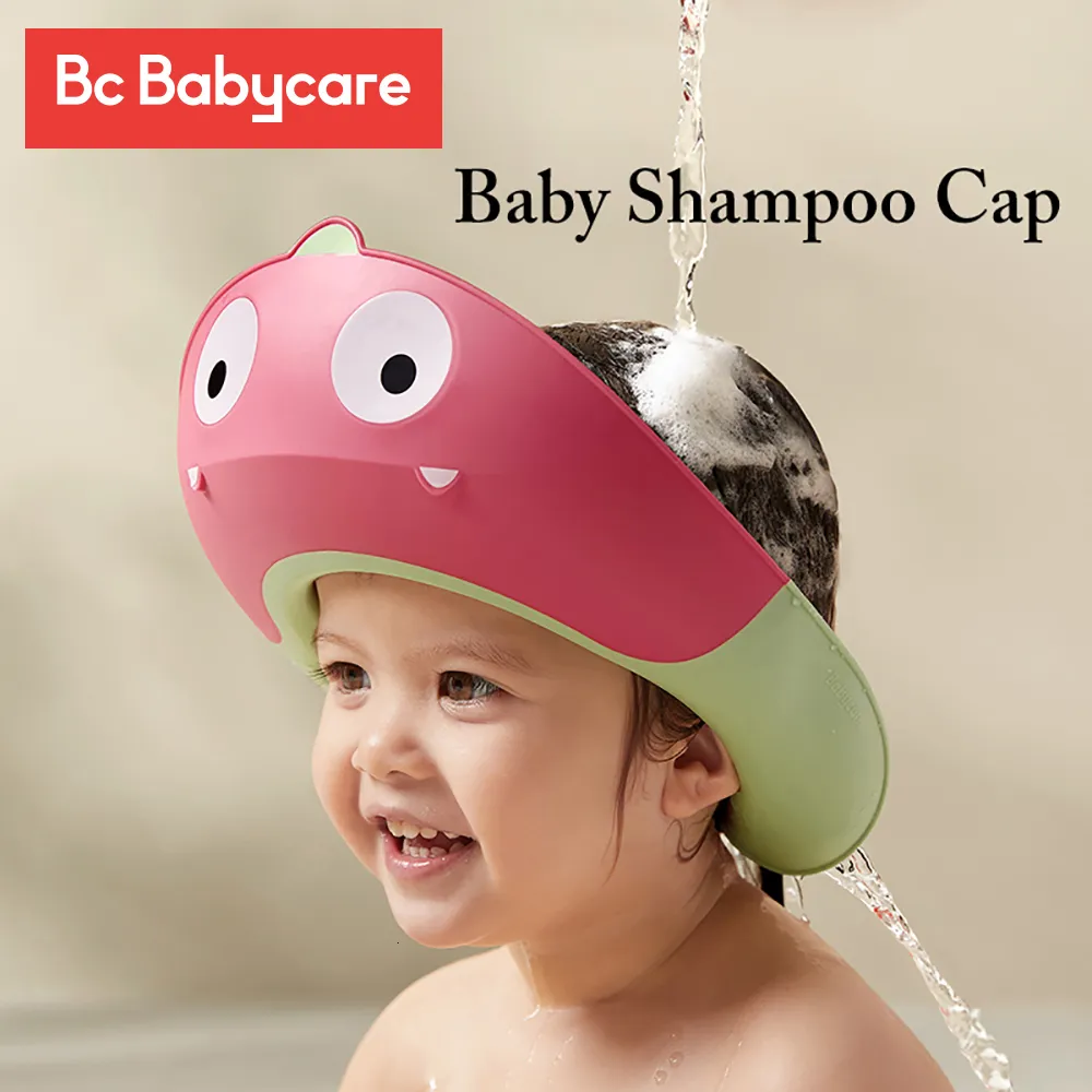 Czapki prysznicowe BC Babycare Baby Shower Cap Regultable Cute Dinosaur Soft kąpiel do mycia włosów dla dzieci Ochrona ucha Bezpieczne dla dzieci Szampon 230204