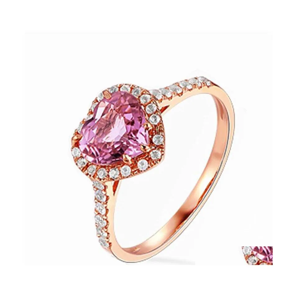 With Side Stones Luxury Pink Crystals Rings Natural Tourmaline Heart Love Ring Rose Gold Plated Live Generation Rin Yzedibleshop Dro Dhu6D