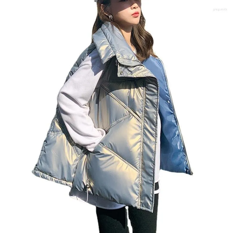 여자 조끼 2023 Winter Parkas Cotton Vest 코트 여성 재킷 느슨한 스탠드 칼라 여성 따뜻한 웨이스트 코트 파카 코트 소매