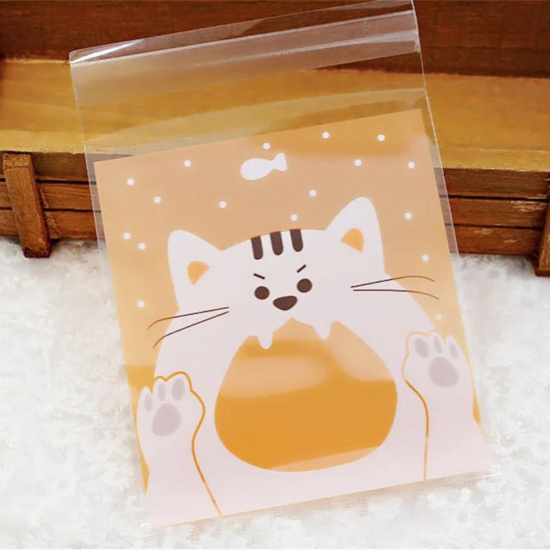 Gift Wrap 50Pcs/Lot Cartoon Animal Pattern Baking Biscuit Bags Candy Snack Self-Sticking Bag Wedding Party Packing Supplies 10 3CMGift