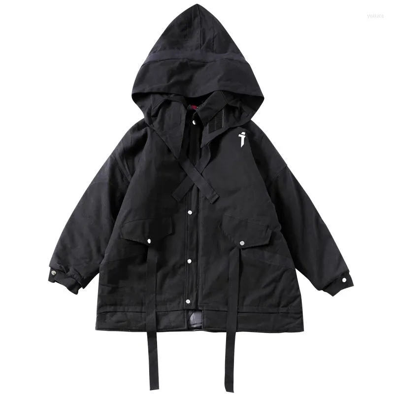 Men's Down Techwear Letter destacável impressão homens com capuz Parkas Hip Hop Jackets acolchoados de casacos fibrons Windbreaker casual massache masculino