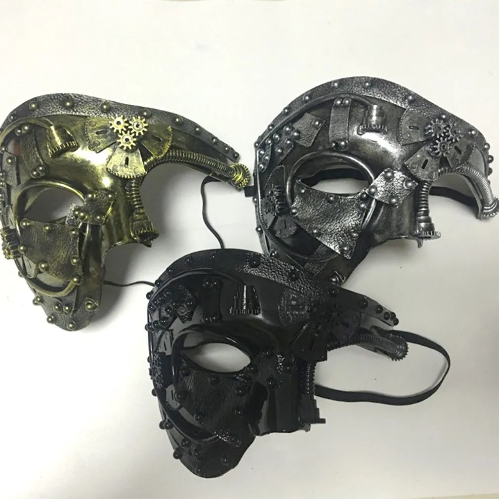 Maschere per feste stile punk maschera veneziana casco meccanico da uomo Steampunk fantasma dell'opera costume cosplay di Halloween viso 230206