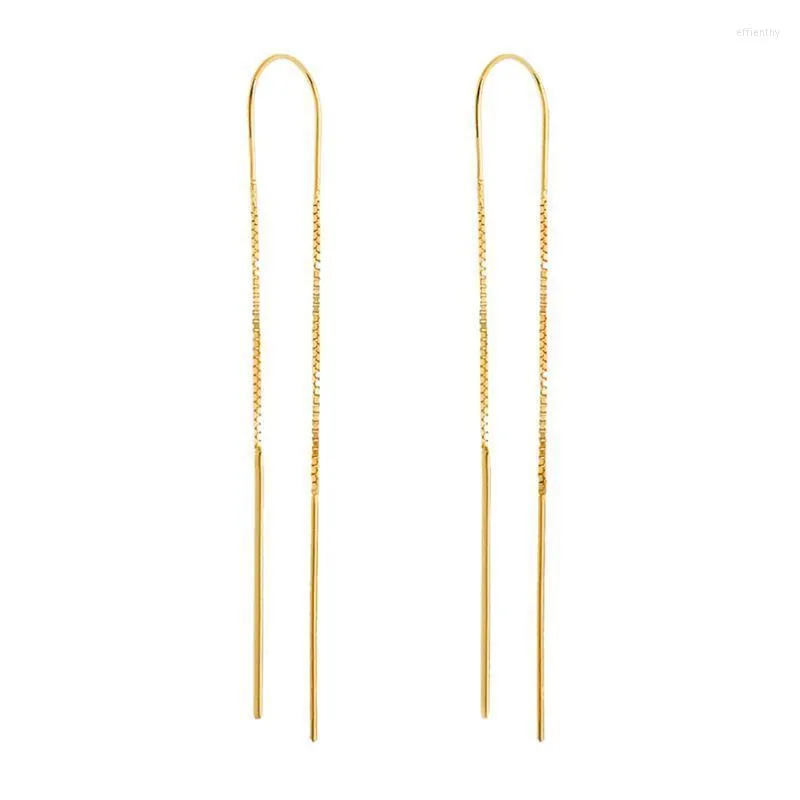 Studörhängen Enkla långkedjiga kvinnor 925 Sterling Silver Piercing Pendientes Plata Gold-Plated Korean Jewelstud Effi22