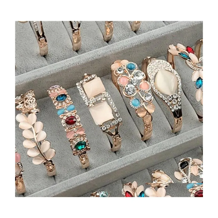 Charm Bracelets Bangle Bracelet Rose Gold Sier Mix Different Styles Wholesale Cat Eye Gem Rhinestone Jewelry Korean Fashion Quality Dhmik