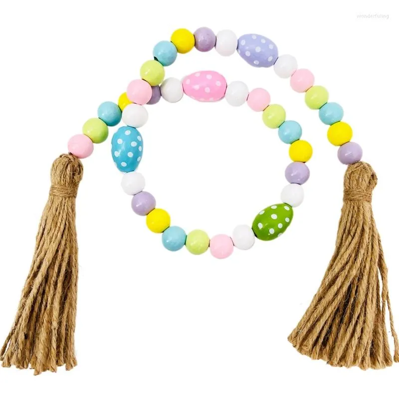 Figurines décoratives printemps perles en bois guirlande avec glands oeuf de Pâques perle ferme rustique plateau à plusieurs niveaux décorations pays de vacances