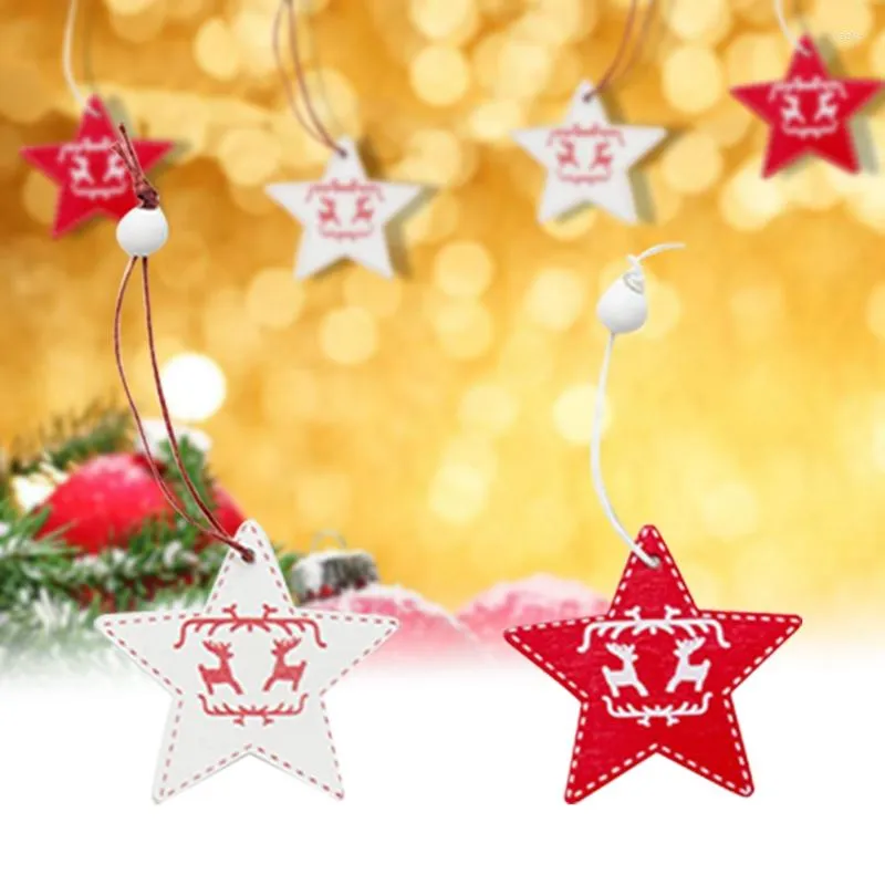 Decorações de Natal 12pcs Party Supplies Gifts Diy Decoração de Árvores Ornamentos de madeira Estrela suspensa de Natal