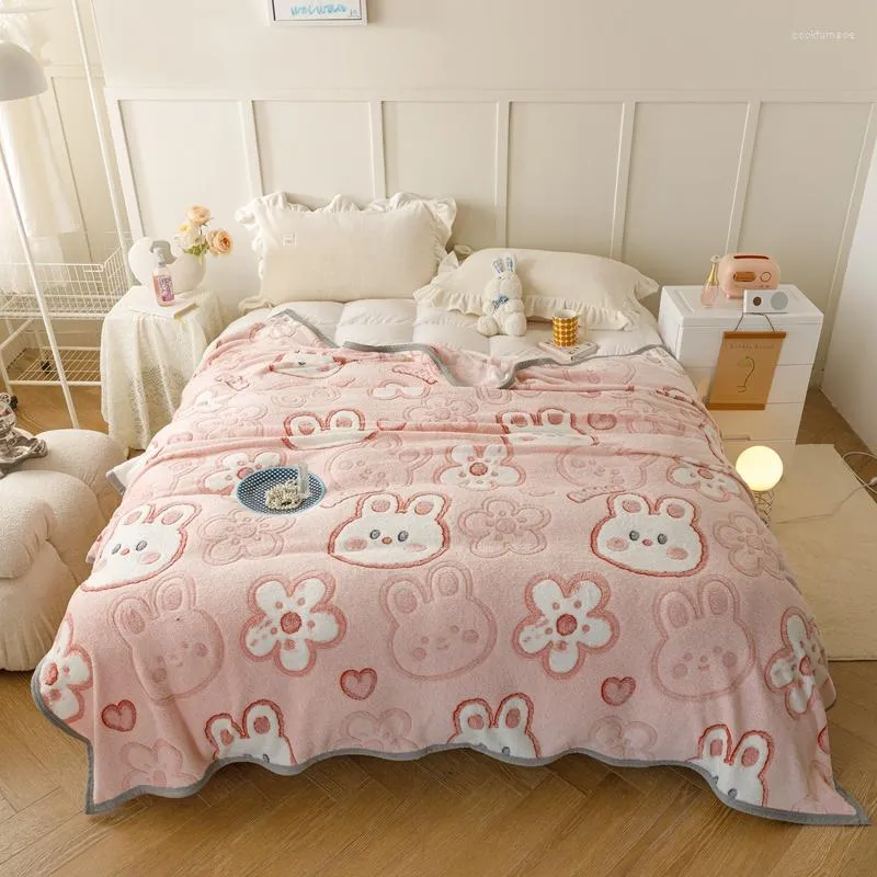 Koce bonenjoy ciepły koc na zimę miękkie koralowe polar thow kreskówkowy styl bedspread króliki nadrukowane sofa w kratę