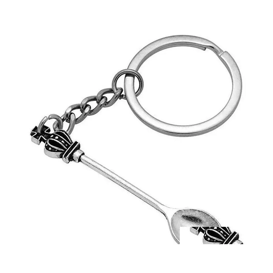 Key Rings Wonderland Crown Inspired Mini Tea Spoon Snuff Chains Keychain Personality Creative Jewelry Drop Delivery Dhemk