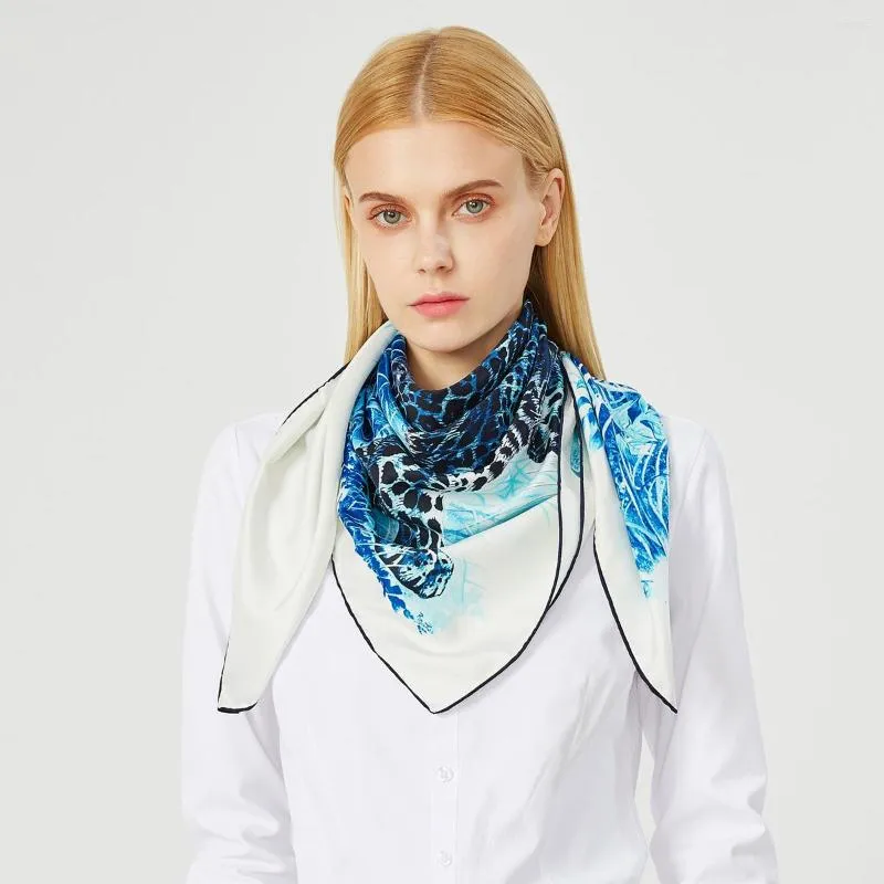 Sjaals 90 cm luipaard Hijab sjaal luxe twill zilverplein merk vrouwen hoofd handgemaakte gekrulde ontwerp foulard bandana dames