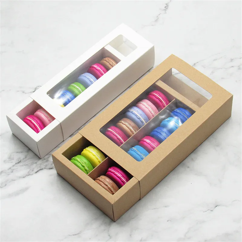 Cadeau cadeau 25pcs Macaron Cookies Boîte à gâteaux Fenêtre transparente Faveur de mariage Fête d'anniversaire Dessert Emballage Noël pour les enfants de la famille 230206