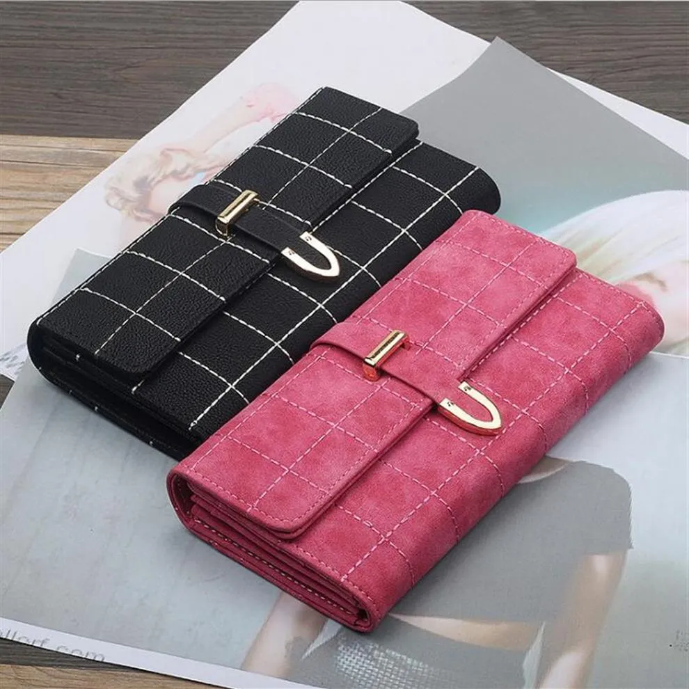 Factory Whole Women Bag Classic Plaid Womens Plånböcker Vintage Leather Long Purses Frosted Leatheres Hand Longs Wallet Joker Lea232T