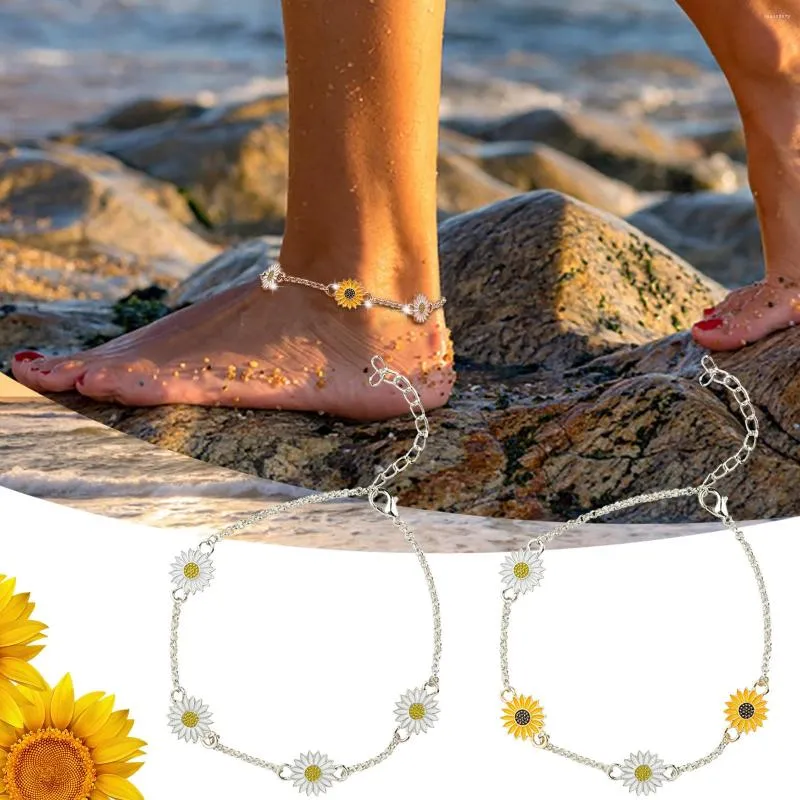 Anklets Alloy Sunflower Anklet European And Creative Simple Two Color Daisy Female Ring Box Wedding Glass